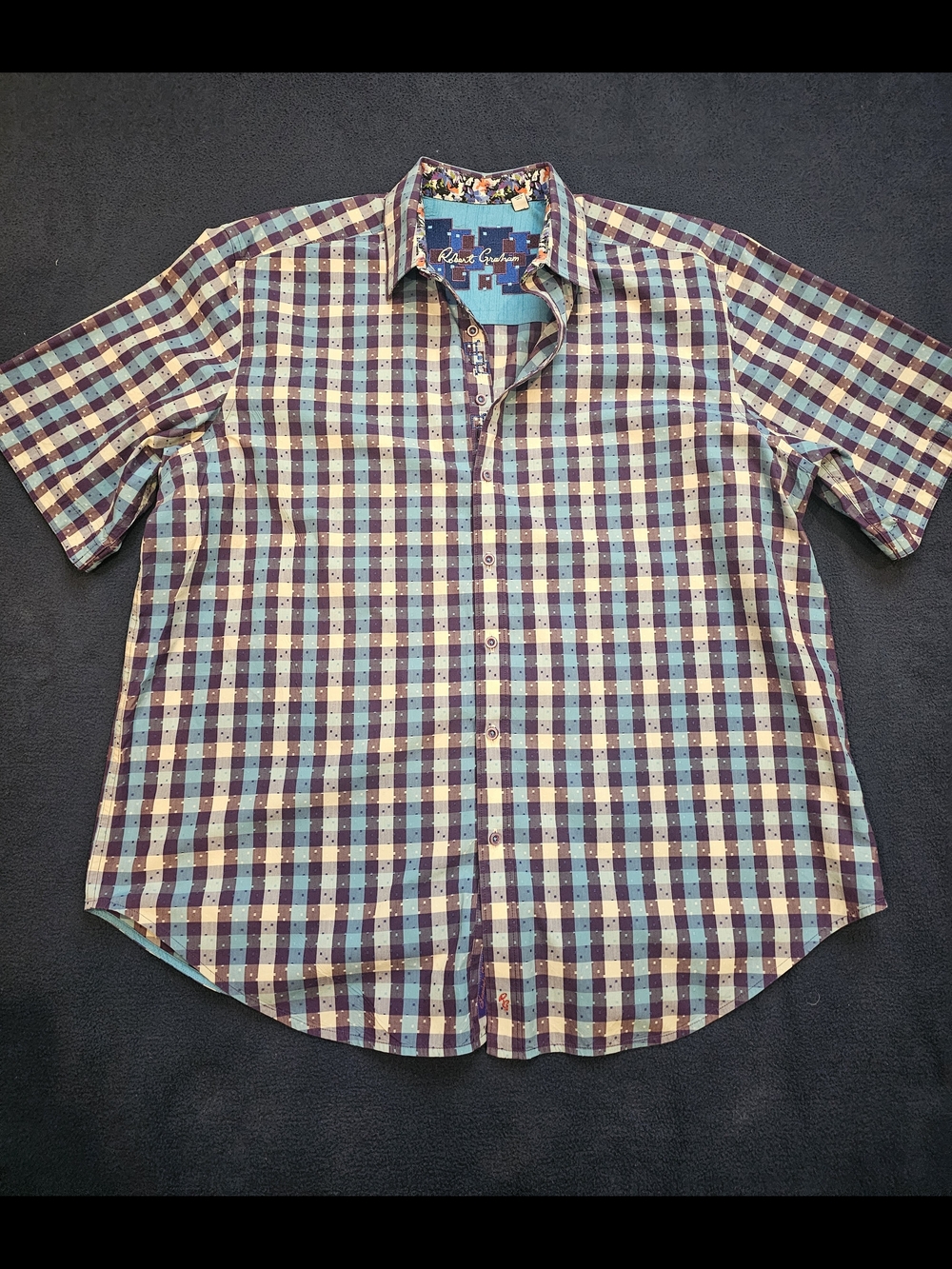 Robert Graham Men's Short Sleeve Plaid Button-Up Shirt - Blue/Purple